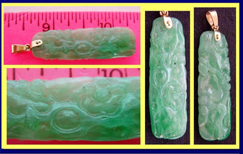 Chinese Carved green Jade and 14k Gold Pendant Antique  (4670)