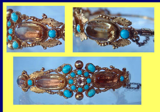 Antique Georgian Bracelet Bangle Topaz Turquoise Gold Cannetille 1820's (4405)