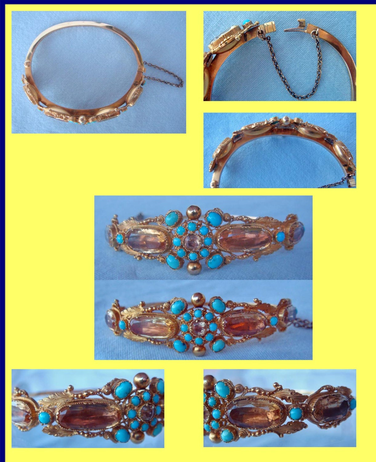 Antique Georgian Bracelet Bangle Topaz Turquoise Gold Cannetille 1820's (4405)