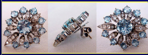 Antique Edwardian Earrings Diamond Aquamarine Platinum (4543)