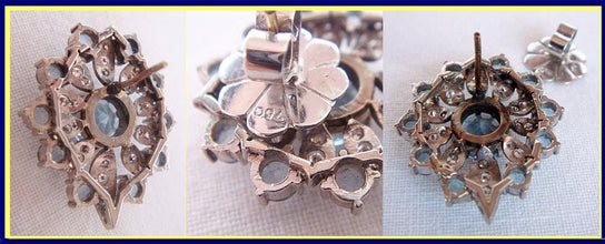 Antique Edwardian Earrings Diamond Aquamarine Platinum (4543)