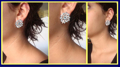 Antique Edwardian Earrings Diamond Aquamarine Platinum (4543)