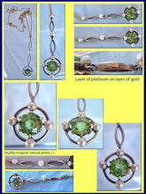 Art Deco Pendant Necklace Peridot Pearl Platinum & Gold (#4372)
