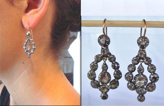 Antique Georgian Rose cut Diamond dangle ear pendants (4133)
