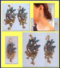 Antique Victorian Earrings Pave Turquoise Pearl Bird (4290)