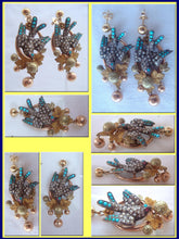 Antique Victorian Earrings Pave Turquoise Pearl Bird (4290)