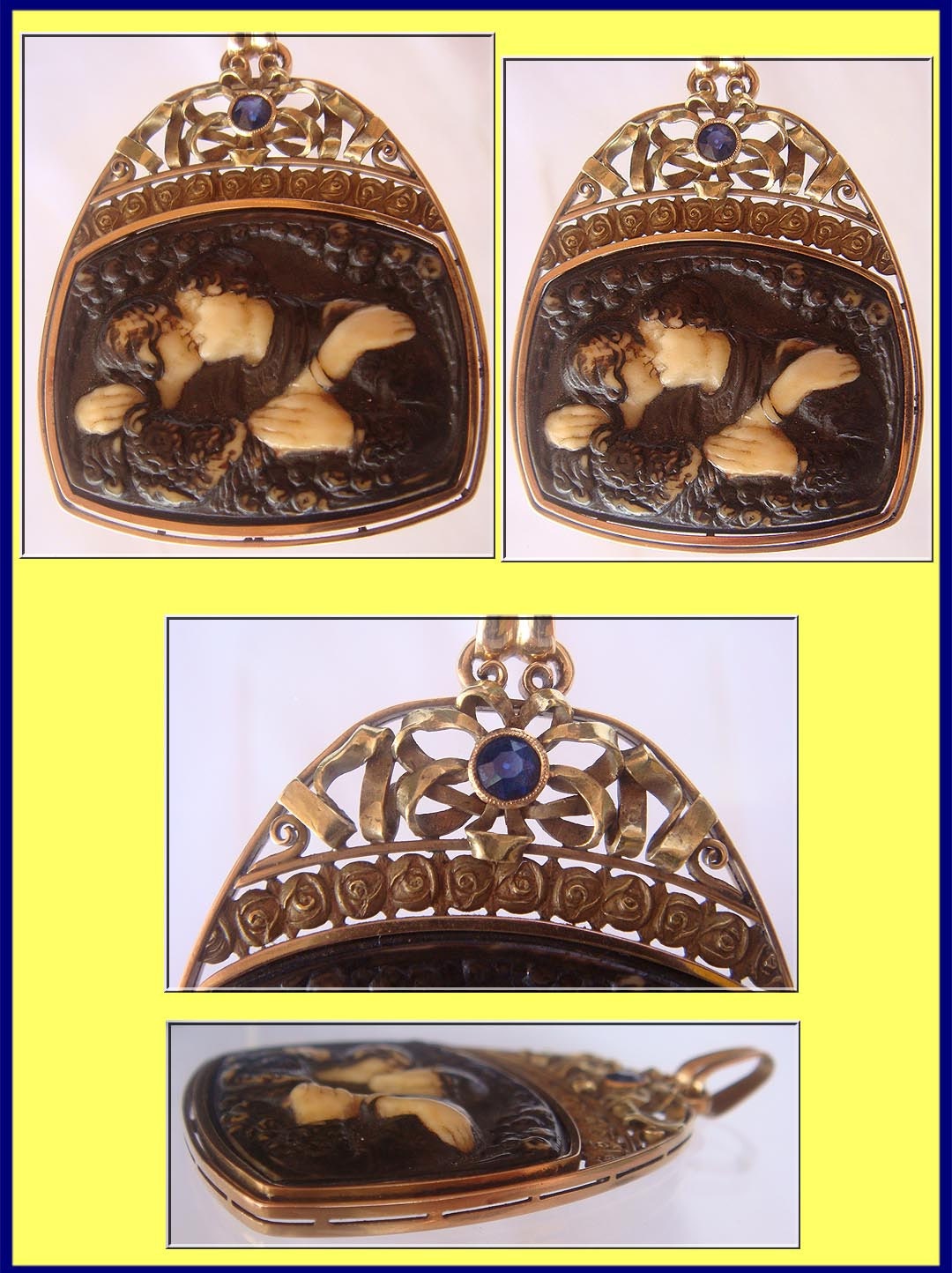 Antique Arts Crafts / Nouveau 18k Gold Sapphire Pendant (3998)