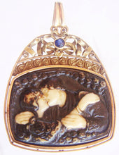 Antique Pendant Arts Crafts Art Nouveau 18k Gold Sapphire Kissing Couple (#3998)