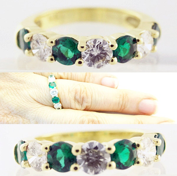 Emerald Diamond Ring Wedding Anniversary Estate 18k Gold Ring w Appraisal (5564)