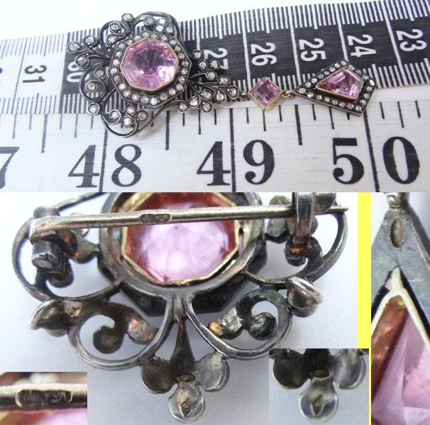 Antique Victorian Pendant Brooch Tourmaline Diamonds Gold Silver Appraisal (5807