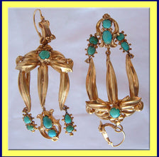 Antique Victorian French Earrings 18k gold turquoise Roman Revival Day Night(4378)
