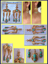 Antique Victorian French Earrings 18k gold turquoise Roman Revival Day Night(4378)