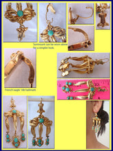 Antique Victorian French Earrings 18k gold turquoise Roman Revival Day Night(4378)