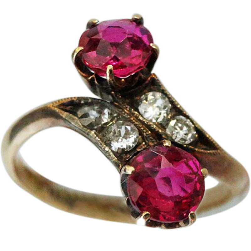 Antique Victorian Ring Ruby Diamond Crossover 18K Gold w Appraisal (5257)