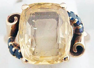 Raymond Yard Ring Signed Retro Yellow Blue Sapphires 14k Gold Vintage (4997)