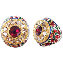 Mughal Ring 22k Gold Diamonds Garnet Enamel Man's Jewelry w Appraisal (4733)