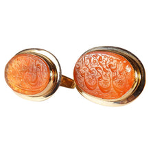 Antique Islamist Cufflinks carved carnelian c1800 in Retro 14k Gold Mounts