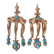 Antique Victorian French Earrings 18k gold turquoise Roman Revival Day Night(4378)