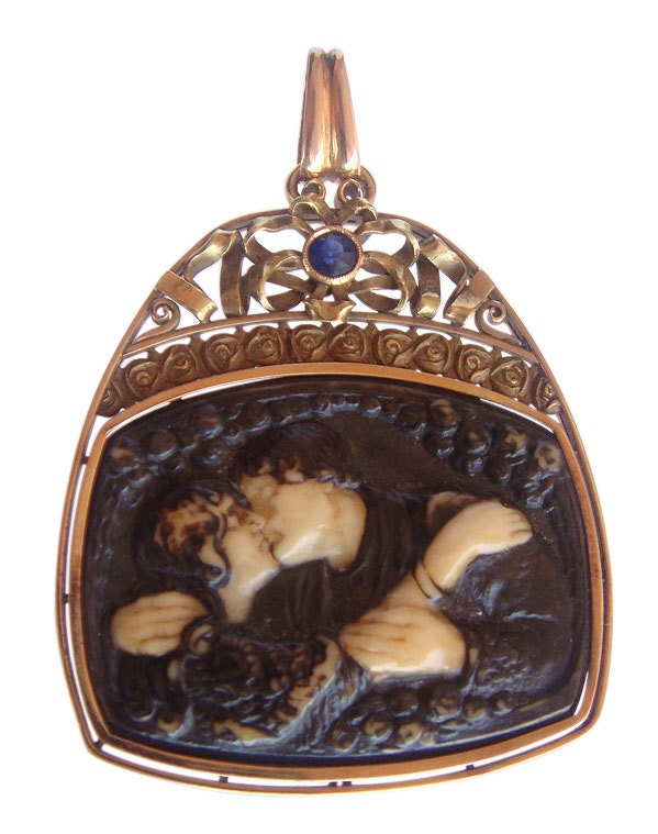 Antique Arts Crafts / Nouveau 18k Gold Sapphire Pendant (3998)