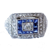 Antique Art Deco Ring Diamonds Sapphires Platinum Engagement w appraisal (5684)