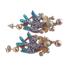 Antique Victorian Earrings Pave Turquoise Pearl Bird (4290)