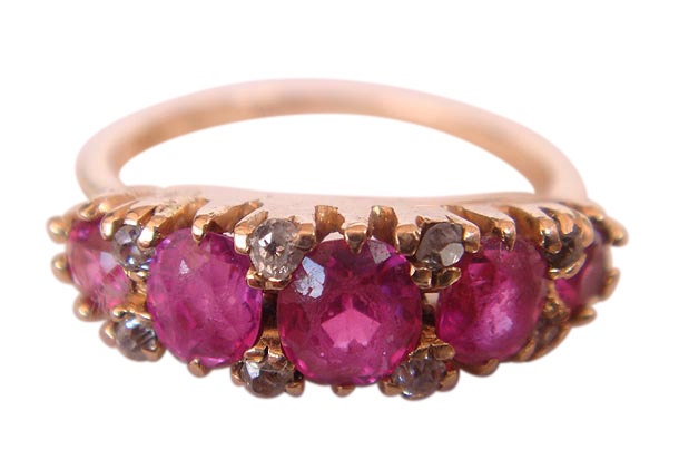 Antique Victorian 14k Gold Ruby Diamond Ring (4093)