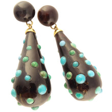 Antique Earrings Ear Pendants Gold w cabochon Turquoise Bubbles (5601)