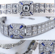 Vintage Art Deco Double Line Bracelet Platinum Diamonds Sapphires w Appraisal (5856)
