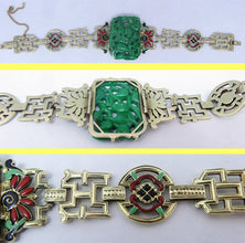 Antique French Art Deco Chinese Bracelet gold jade enamel jade certified (5860)