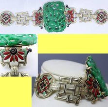 Antique French Art Deco Chinese Bracelet gold jade enamel jade certified (5860)