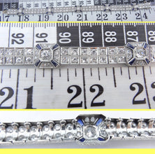 Vintage Art Deco Double Line Bracelet Platinum Diamonds Sapphires w Appraisal (5856)