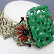 Antique French Art Deco Chinese Bracelet gold jade enamel jade certified