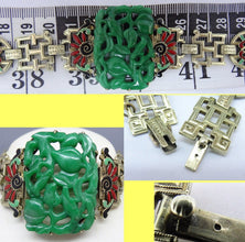 Antique French Art Deco Chinese Bracelet gold jade enamel jade certified (5860)