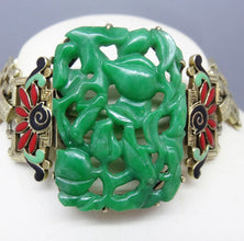 Antique French Art Deco Chinese Bracelet gold jade enamel jade certified