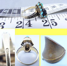 Victorian Ring Egyptian Revival Pharaoh Gold Diamonds Turquoise Enamel Onyx(5872)