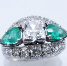 Vintage Retro Ring Diamonds Emeralds Platinum Wedding Engagement Gift (5843)