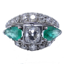 Vintage Retro Ring Diamonds Emeralds Platinum Wedding Engagement Gift (5843)
