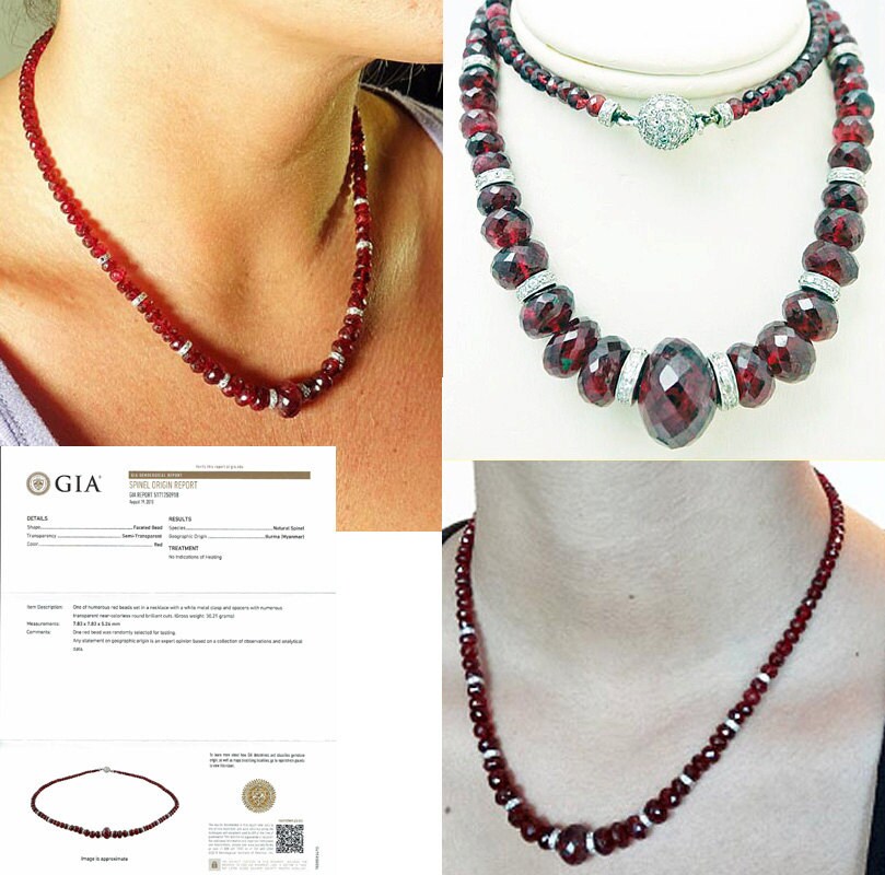 Vintage Necklace Diamond Spinel Natural Burma No Heat GIA Cert & Appraisal (5179