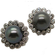Vintage Earrings Tahitian Pearl Diamond 18k Gold Ear Clips w Appraisal (5905)