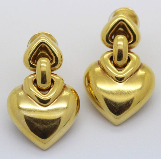Bulgari Bvlgari Earrings Ear Clips 18k Gold 3 Heart Ear Pendants box (5907)