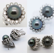 Vintage Earrings Tahitian Pearl Diamond 18k Gold Ear Clips w Appraisal (5905)