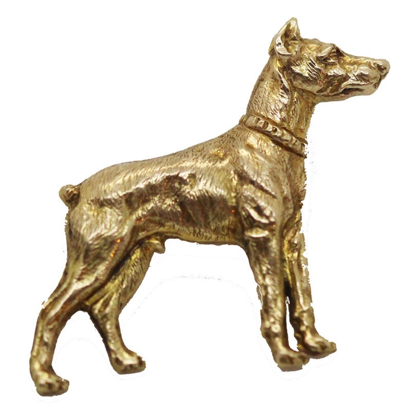 Vintage Doberman Pinscher Dog Brooch Figural Gold Pin Unisex (5912)