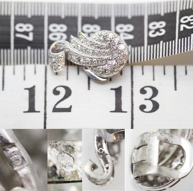 Antique Art Deco Earrings Platinum Diamond Silver Clips French w Appraisal (5941