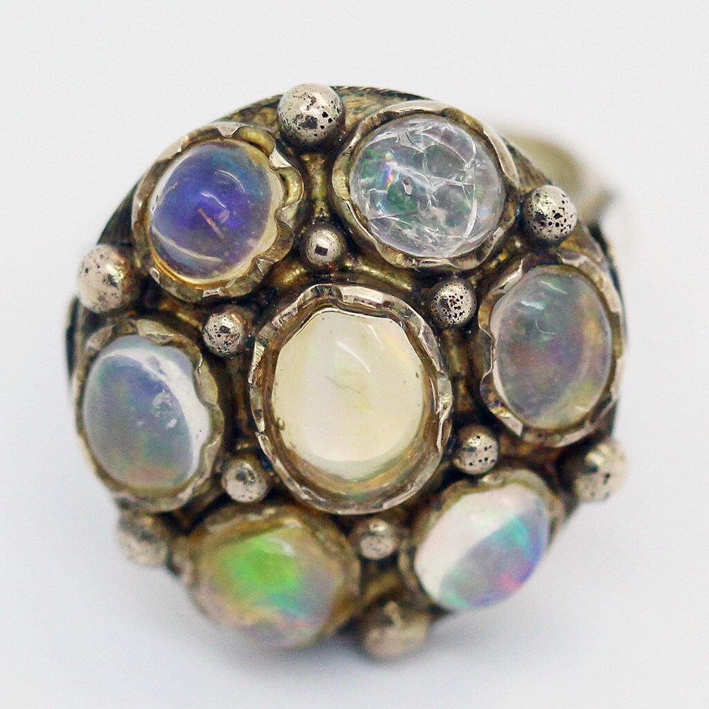 Antique Ring 14K Gold Rainbow Jelly Opal Ring Early 1900's (5973)