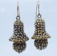 Antique Earrings Georgian Victorian Ear Pendants Pearl Gold Wedding Bell (5890)