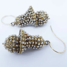 Antique Earrings Georgian Victorian Ear Pendants Pearl Gold Wedding Bell (5890)