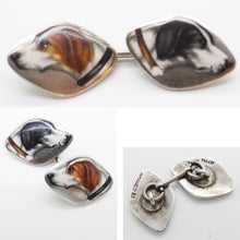 Art Deco Cufflinks Dogs Beagle Labrador French Depose 900 Silver Enamel (6003)