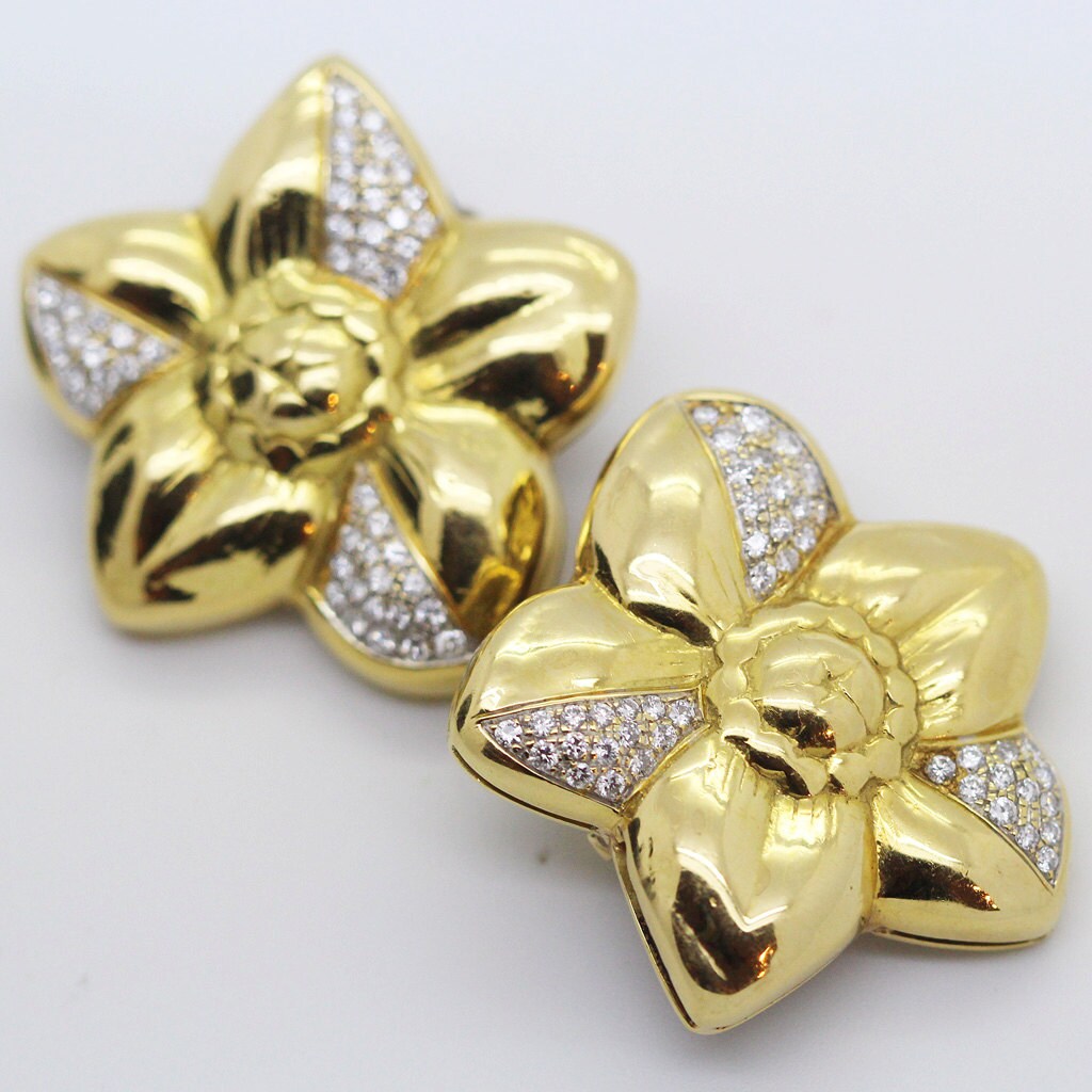 Vintage Modernist Earrings Gold 1.75ct VS Diamonds Ear Clips w Appraisal (6013)
