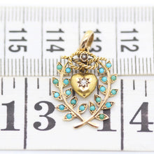Antique Victorian Pendant 15k Gold Turquoise Diamond Heart Pearl Knot (6035)