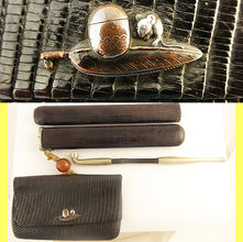 Antique Japanese Shakudo Pouch Pipe Case Mixed Metal Silver (5516)
